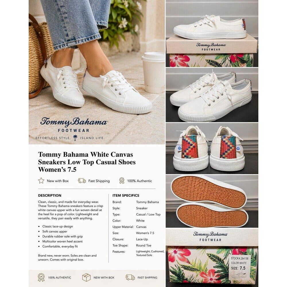 Tommy Bahama White Canvas Sneakers Low Top Casual Shoes Women’s 7.5